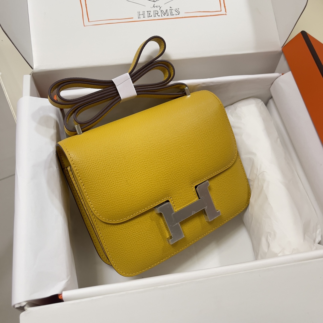 Hermes Constance 18 Mini Shoulder Bag In Yellow Amber Epsom Leather